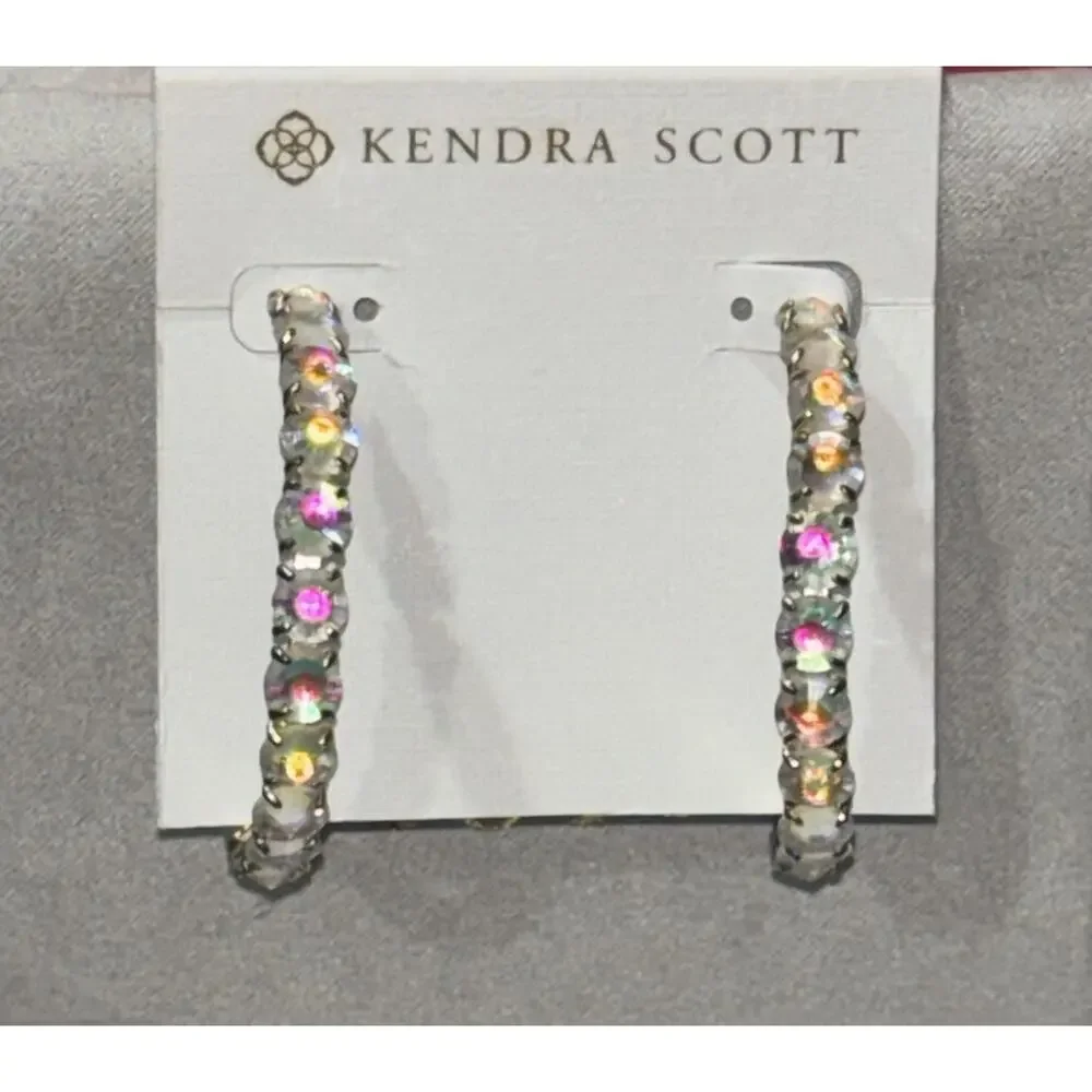 Kendra Scott Jolie Hoop Earrings Iridescent Dichroic Glass Gold Plated - Picture 6 of 12